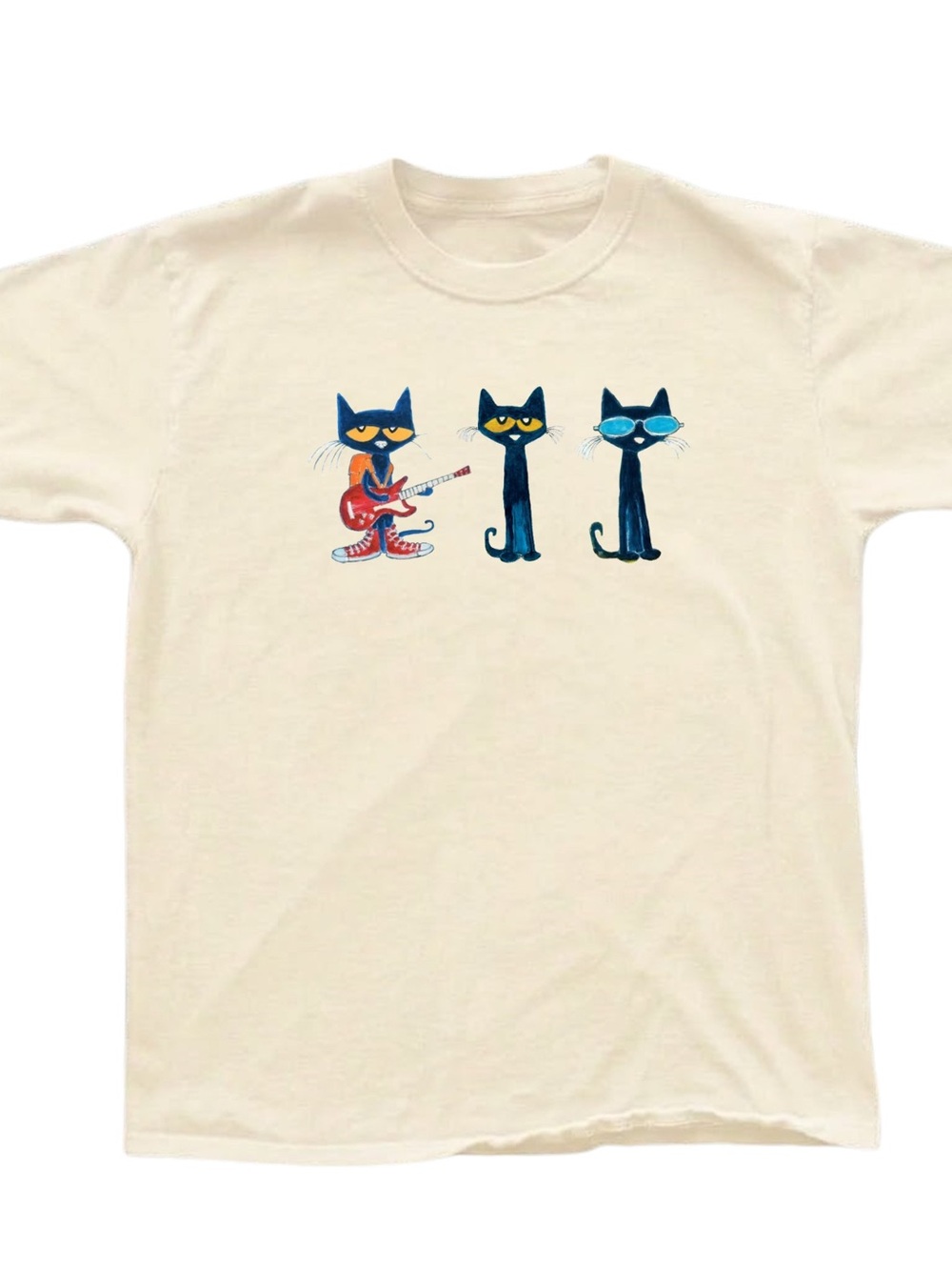 Gildan Cream Tee with Blue Cat Trio Graphic